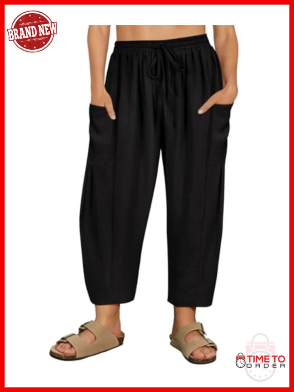 Plus Size Palazzo Harem Pants Drawstring Ankle Pockets Elastic Waist Summer